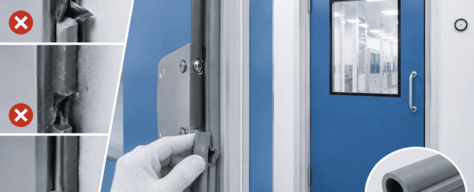 cleanroom installers checking door seals during cleanroom installation